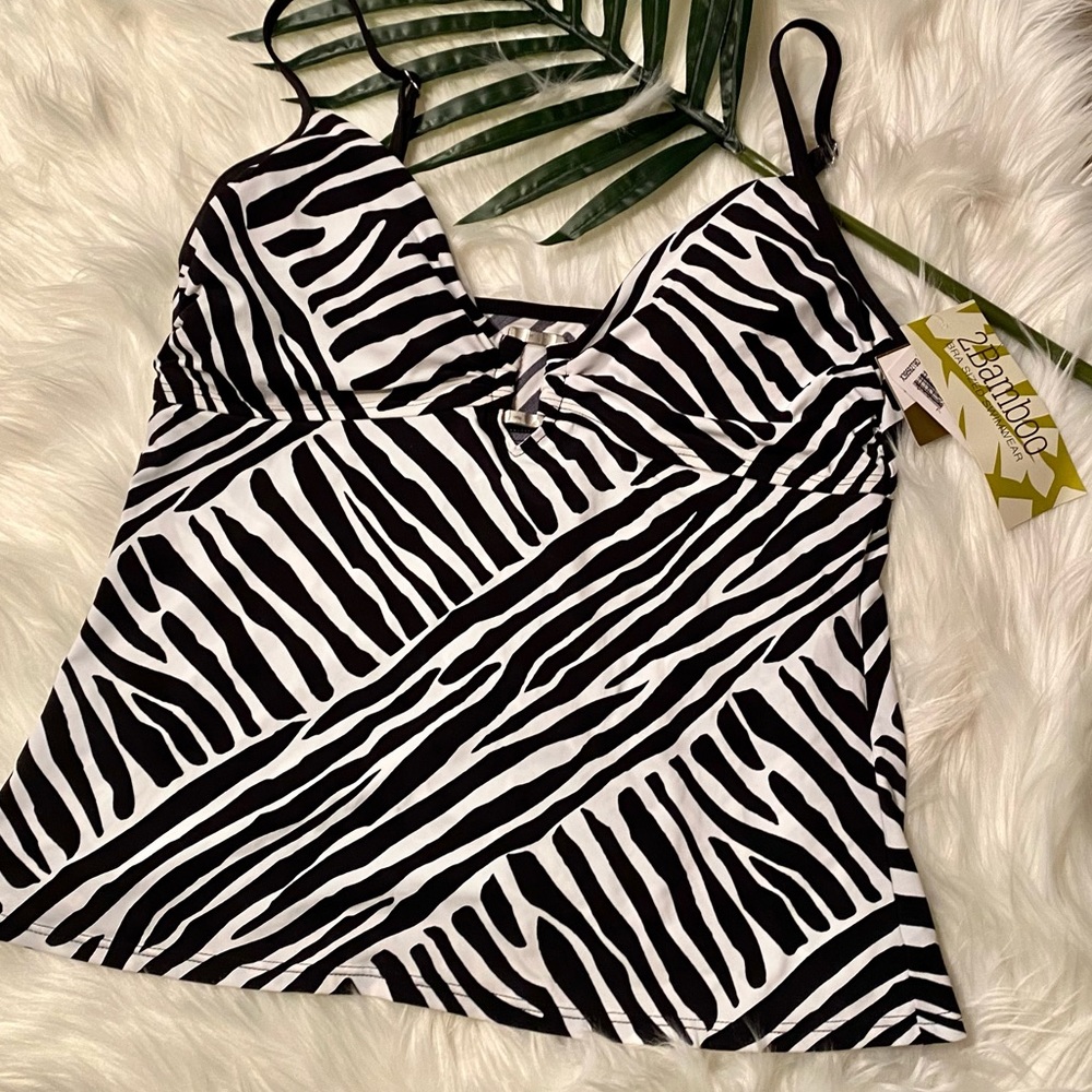 NWT 2Bamboo 34D Swim Tankini Top Zebra Print